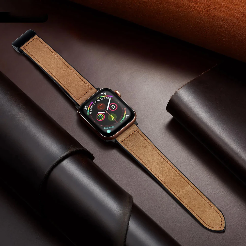 حزام من الجلد لساعة أبل الفرقة 38 40 41 42 44 45 46 49 مللي متر المغناطيسي مشبك سوار الرجال IWatch سلسلة ساعة Starp اكسسوارات