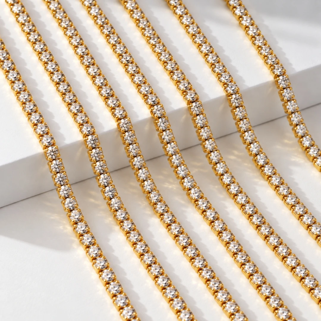 0.5Meter 1Meter Stainless Steel Gold Plated Cubic Zircon Chains for DIY Jewelry Making Necklaces Bracelets Accessories Wholesale