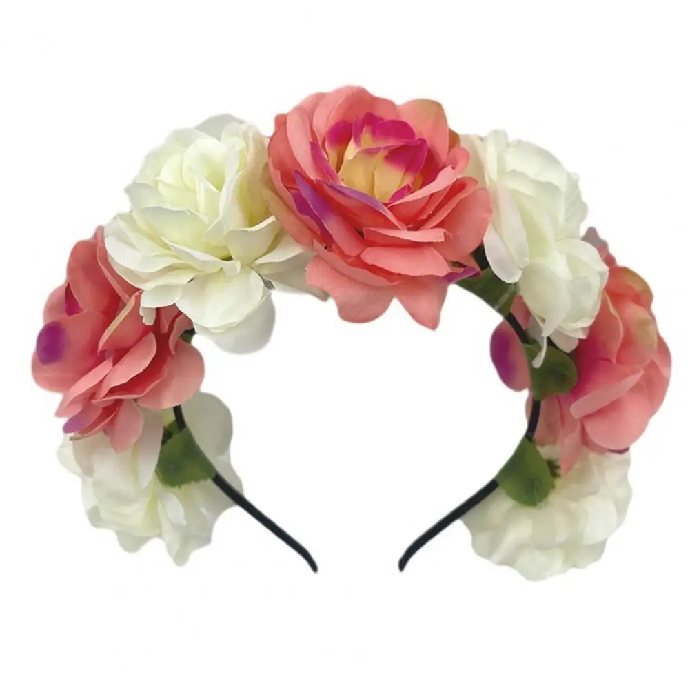 

Flower Design Headband Retro Fake Flower Headband for Women Day of Dead Rose Crown with Black Party Wear Hair Hoop Decor Flower