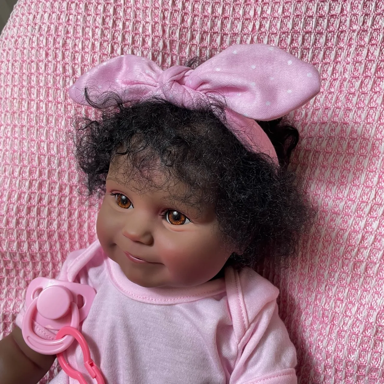 50CM Full Silicone Vinyl Maddie African American Doll Dark Skin Reborn Baby Doll With Rooted Hair Handmade Toy Gift Doll