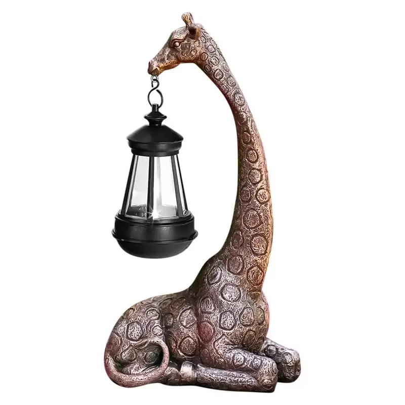 Cute Giraffe Solar Light Garden Statue Animal Figurine Lantern Giraffe Sculpture Animal Resin Statue Backyard Art Craft Ornament