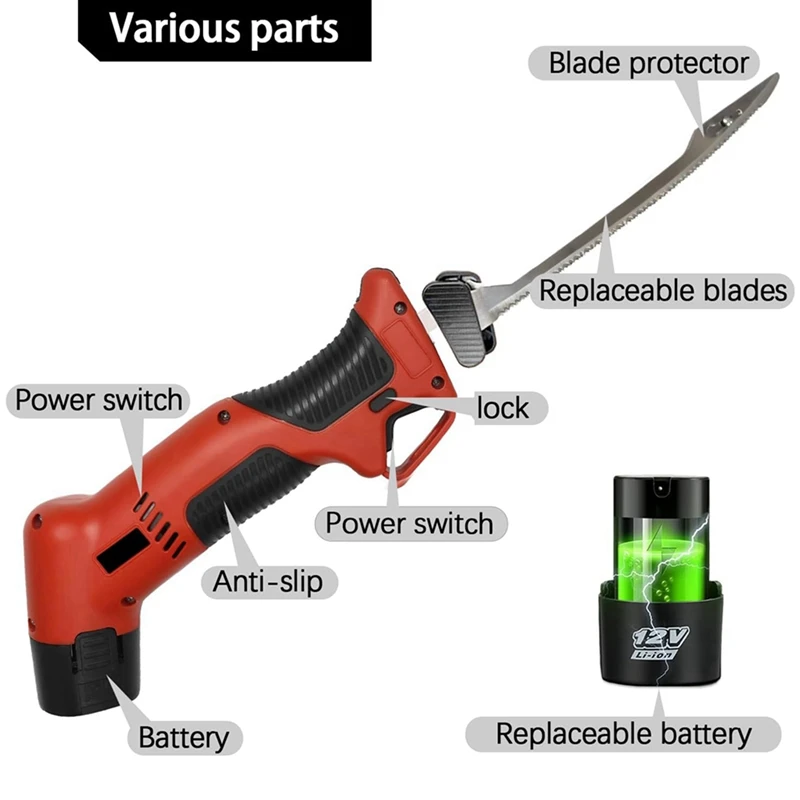 A73T Rechargeable Electric Fillet Knife With 4 Non-Stick Titanium Nitride Blades And 2 Rechargeable Batteries EU Plug