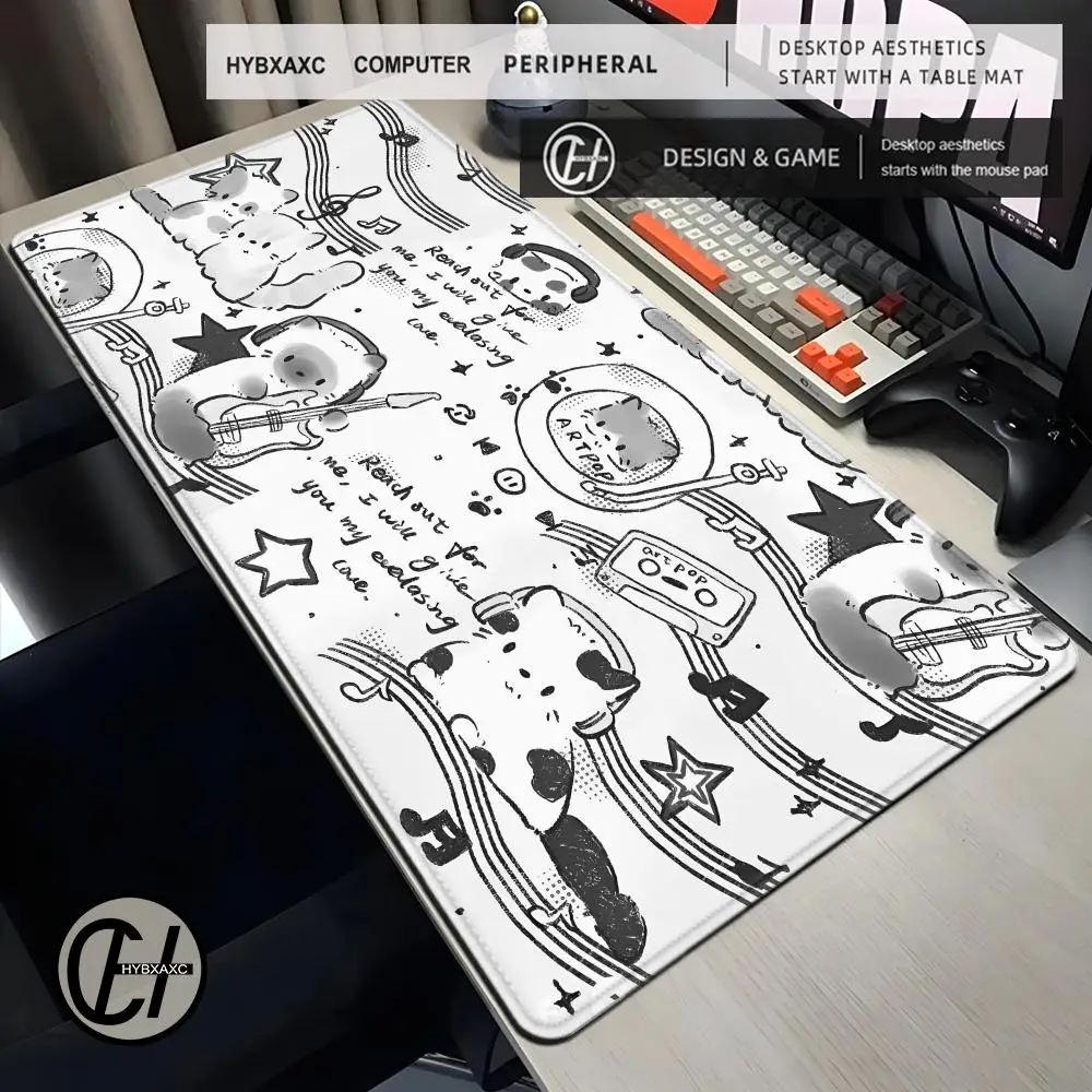 

Black White Cute Cartoon Cat Mouse Pad Desk Accessories Gamer Keyboard Table Mat Office Company Mousepad Gaming Laptop Accessory