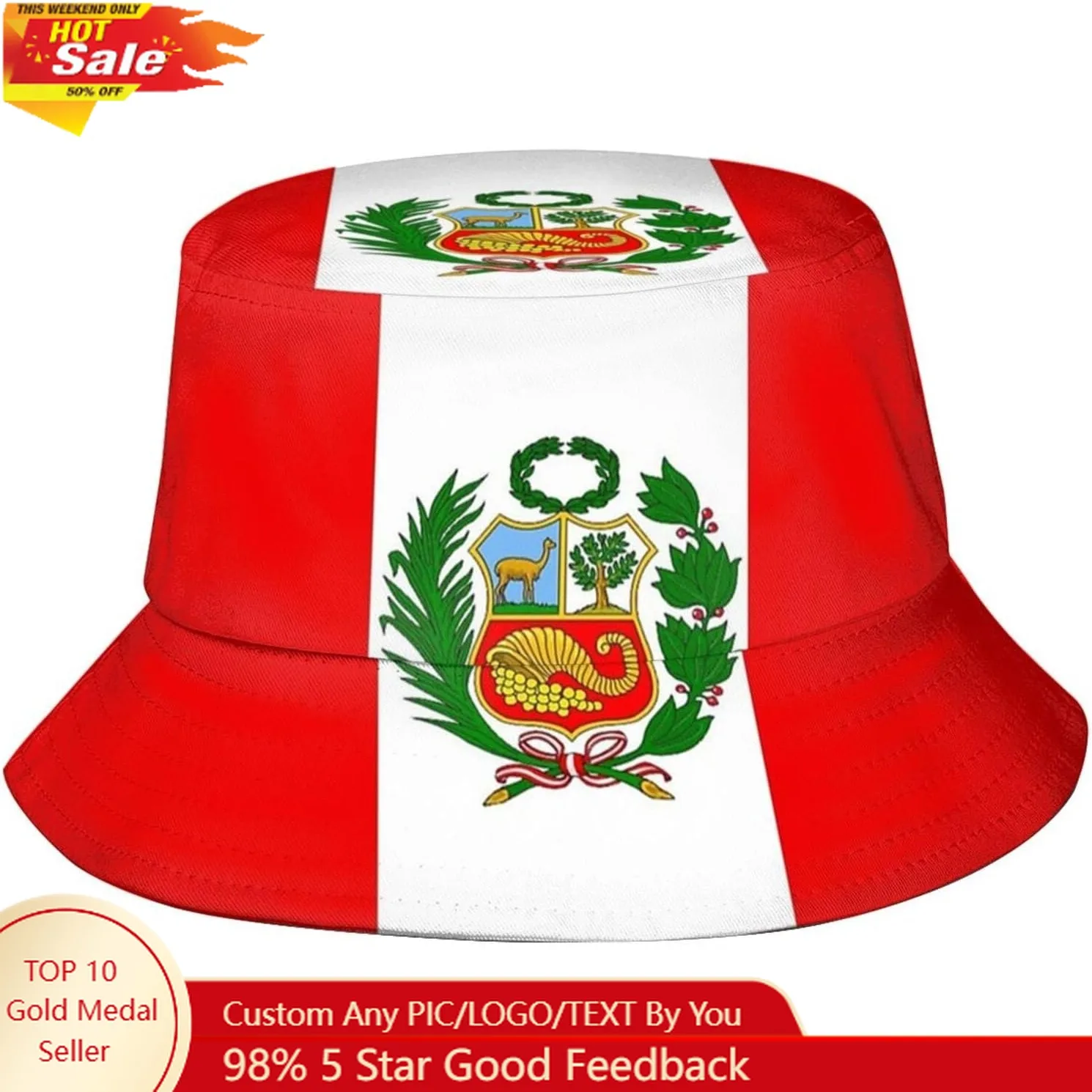 

Fashion Peru Flag Bucket Hat Peruvian Fisherman Hat Summer Wide Brim Sun Protection Hats for Women Men