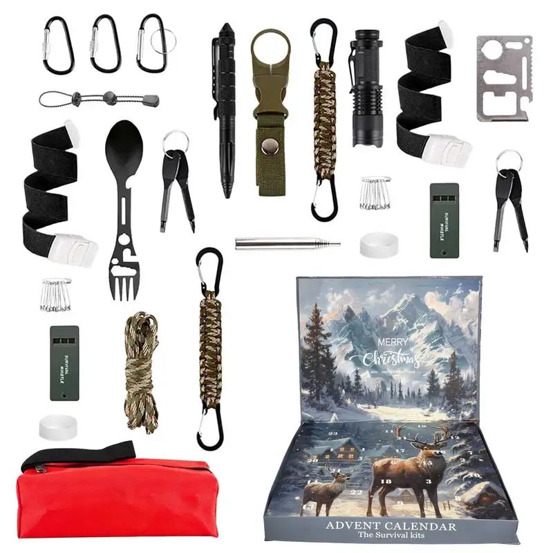 Survival Kit Advent Calendar 24 Days Christmas Countdown Calendar Survival Gear Cool Gadgets for Camping Fishing Hunting Outdoor