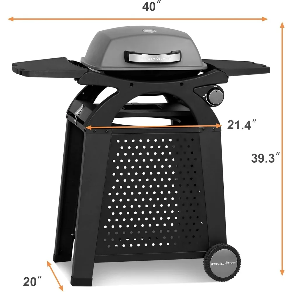 BBQ Propane Gas Grill with Side Tables Grill Cart, Portable Tabletop Gas Grill for Patio, Beach, Picnic, Outdoor Camping