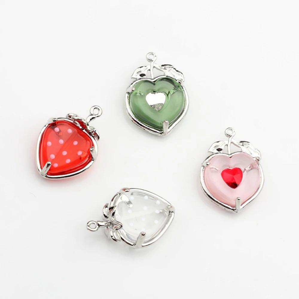 

6 шт. милые модные подвески в форме клубники в форме сердца, кулон ручной работы, аксессуары для изготовления ювелирных изделий своими руками, браслет, серьги, ожерелье, орнамент