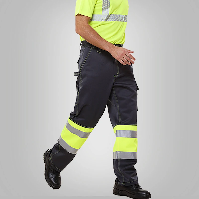 Work Clothes Suit Safety Jacket Reflective Working Pants Men Workwear with 3M Reflective Tapes Hi Vis Pants