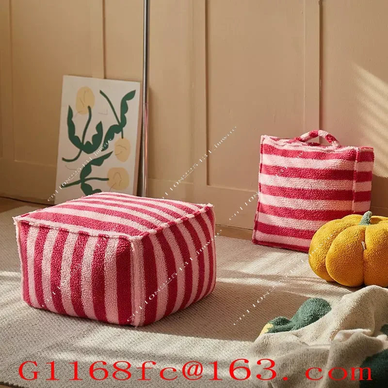 Fluffy Striped Net Red Living Room Seat Block Floor Home Shoe Change Tatami Small Stool Furniture