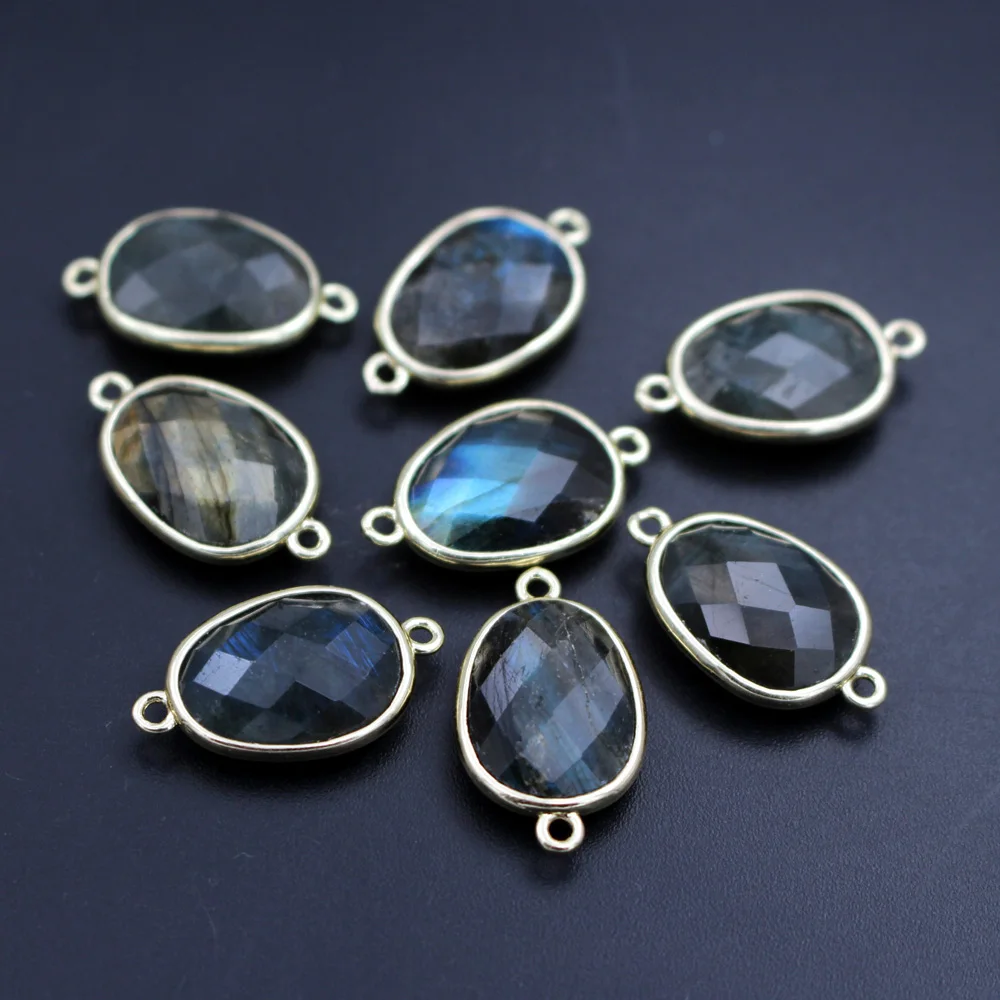 10pcs Fashion Faceted Natural Stone Connectors Oval Labradorite Rose Quartz Amethyst Charms For DIY Women Earrings Bracelet - view 6