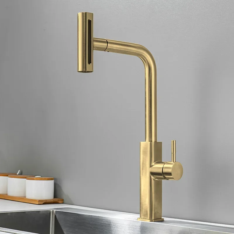 003 Pull Out Sprayer Kitchen Faucet Gold Deck Mounted Kitchen Sink Faucet