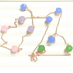 90cm Classic Candy Square Sweater Chain For Women Mix Colors Colorful Crystal Long Sweater Chain Boho Style Crystal Necklace