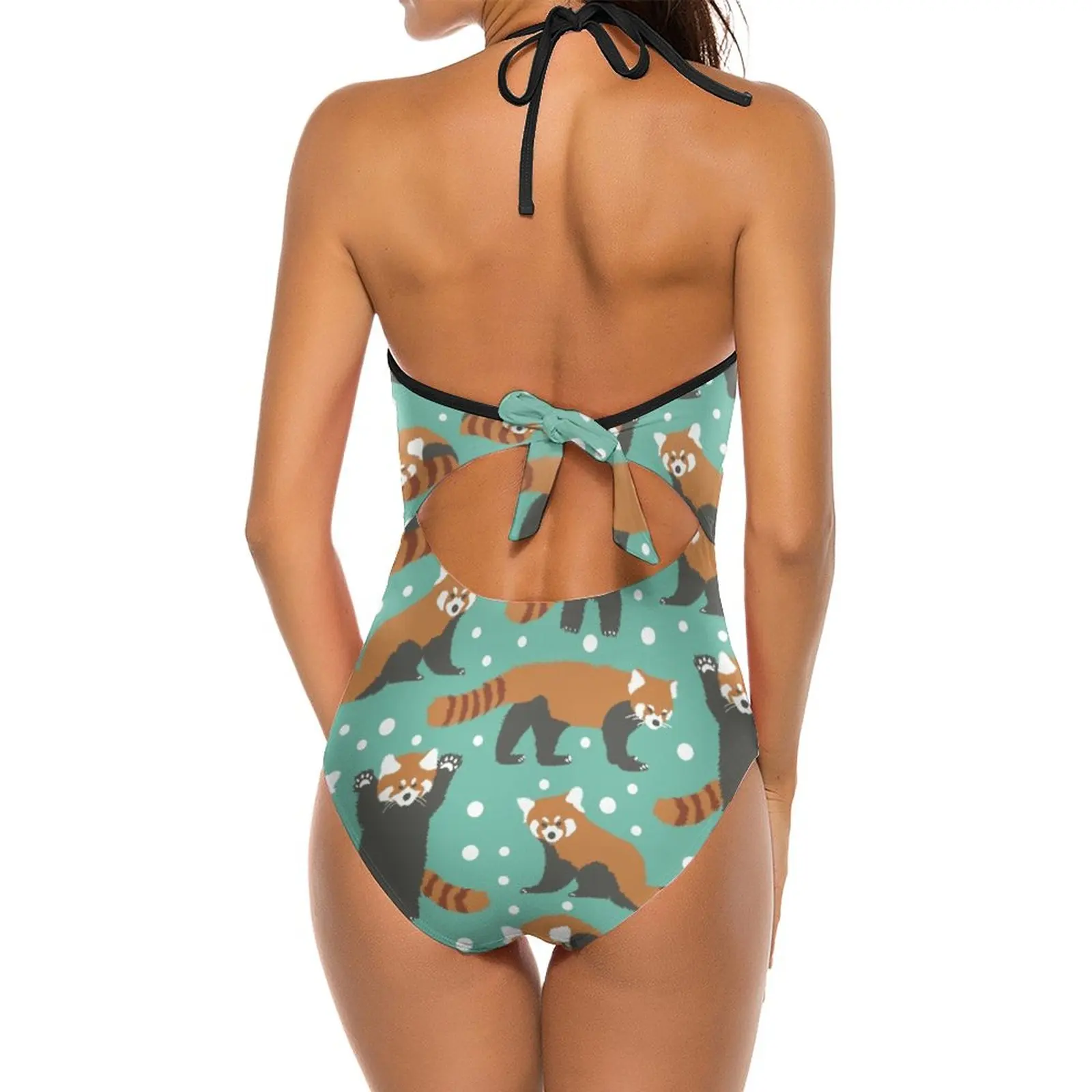 Niedlichen Roten Panda Muster Mit Weißen Punkten Und Türkis Sexy Eine Schulter ein Stück Badeanzug Neue Mesh Patchwork Bademode Monokini