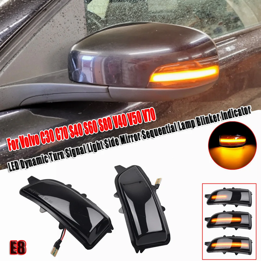 For Volvo C30 C70 S40 V40 V50 V70 S60 Dynamic Blinker LED Turn Signal Side Mirror Blinker Lights Indicator Flasher 2005--2009