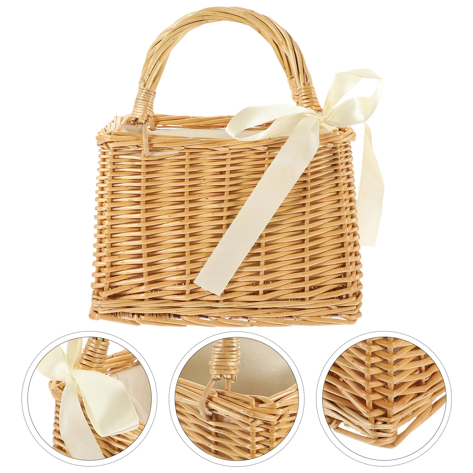

Wicker Handheld Basket 9"X6"X5" Natural Handmade Storage Organizer For Home Decor Fruit Snack Flower Rural Style Basket Purse