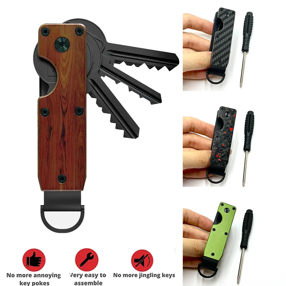 

Mens Key Organizer Compact Metallic Key Holder Minimalist Innovative Keyholder Smart Keychain Secures 1-6Keys With Screwdriver