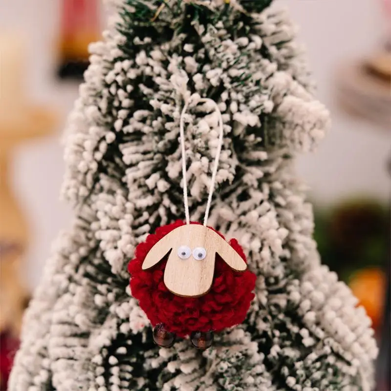1 Stück kleines Schaf-Ornament, Weihnachtsbaumschmuck, Wolltier-Anhänger, handgefertigtes Holz-Accessoire für Zuhause, Weihnachten – Detail 5