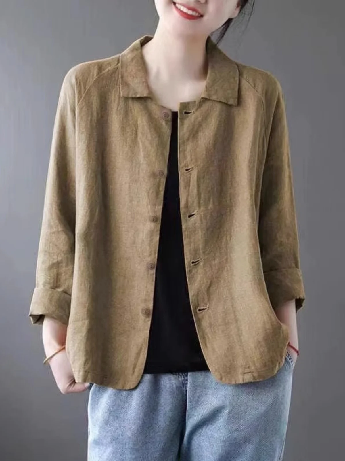 Loose Fit Long Sleeve Cotton Linen Shirt Women's plus Size Autumn Casual Top Comfortable Breathable Eco-Friendly Fabric
