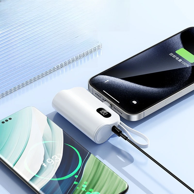 New Dual Plug Portable Mini Pocket Capsule with Its Own Cable Power Bank 10000mAh Tail Plug