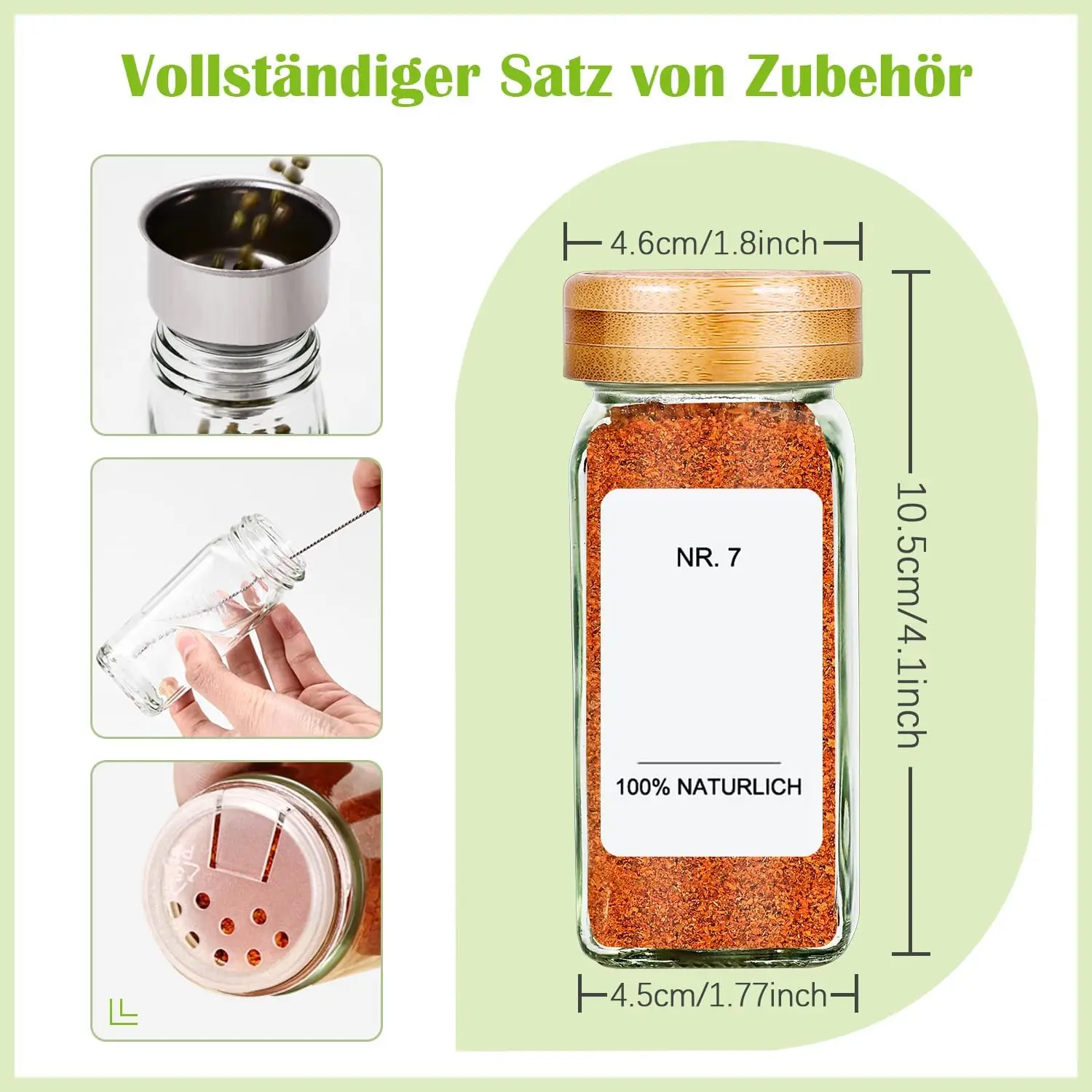 SIAZIH 120ml Öko-Gewürzgläser-Set mit Bambusdeckel, 35 Gewürzgläser, Perfekter Küchen-Gewürz-Organizer – Detail 2