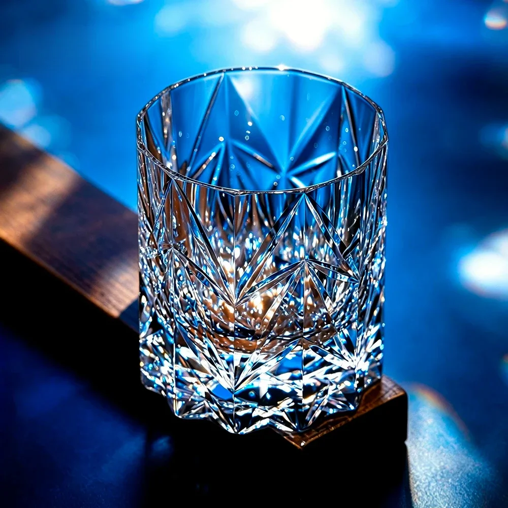 Top Sparkling Stars Whiskey Glass Wedding Gifts K9 Crystal Wine Glasses High Quality Hand Carving Transparent Whisky Tumbler Cup