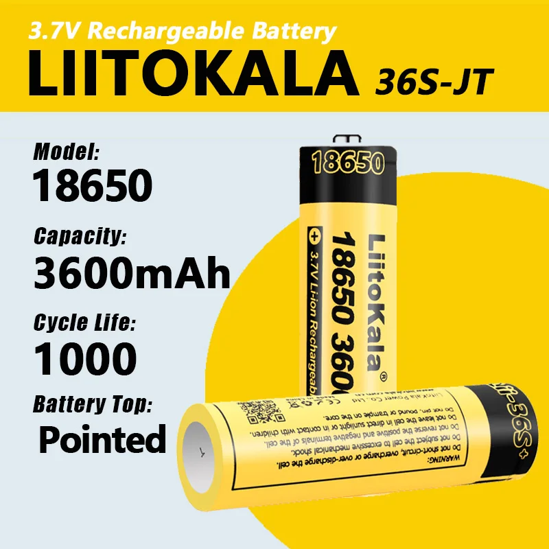 LiitoKala Lii-36S 포인트 18650 배터리, 손전등용 충전식 리튬 이온 배터리, 3600mah 용량, CDR10A, 최대 20A, 3.7V, 1-30 개