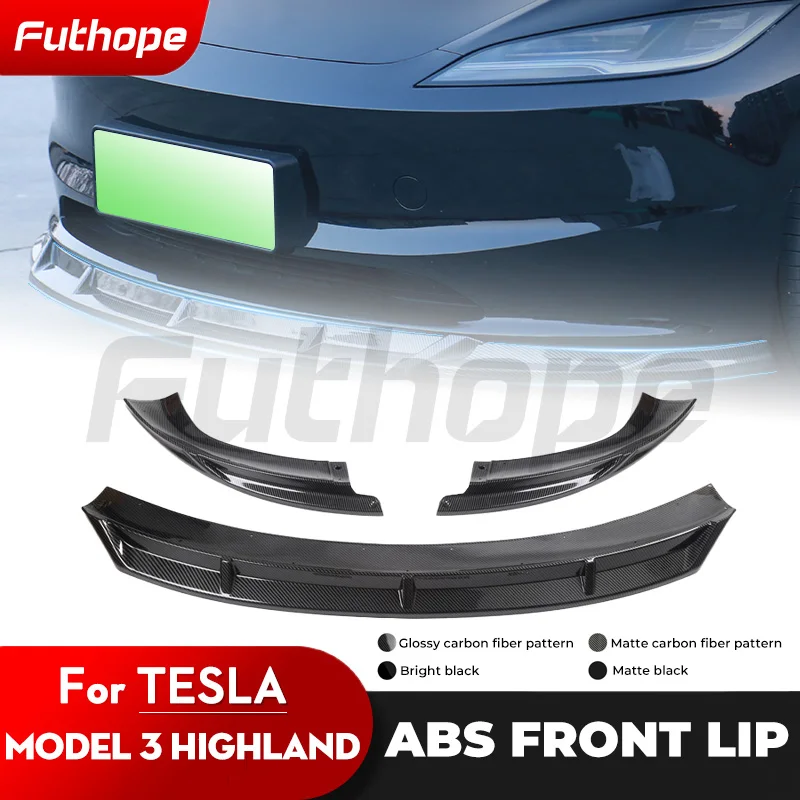 Futhope ABS Front Bumper Lip for tesla highland Trim Body Kits Splitter Spoiler Guard Diffuser Exterior Protection Accessories