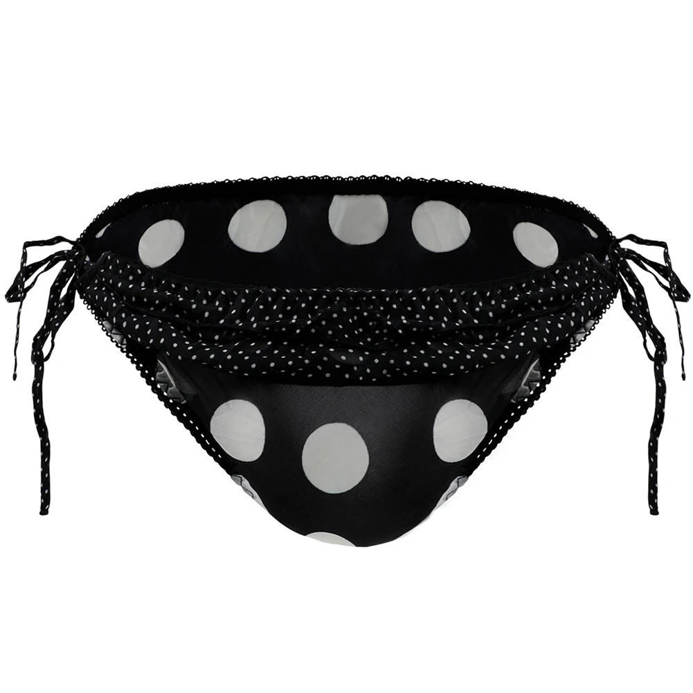 Sexy Mens Sheer Briefs Polka Dots Lace Up Panties Pouch G-String Thongs Briefs Erotic Lingerie Sissy Gay Triangle Underwear