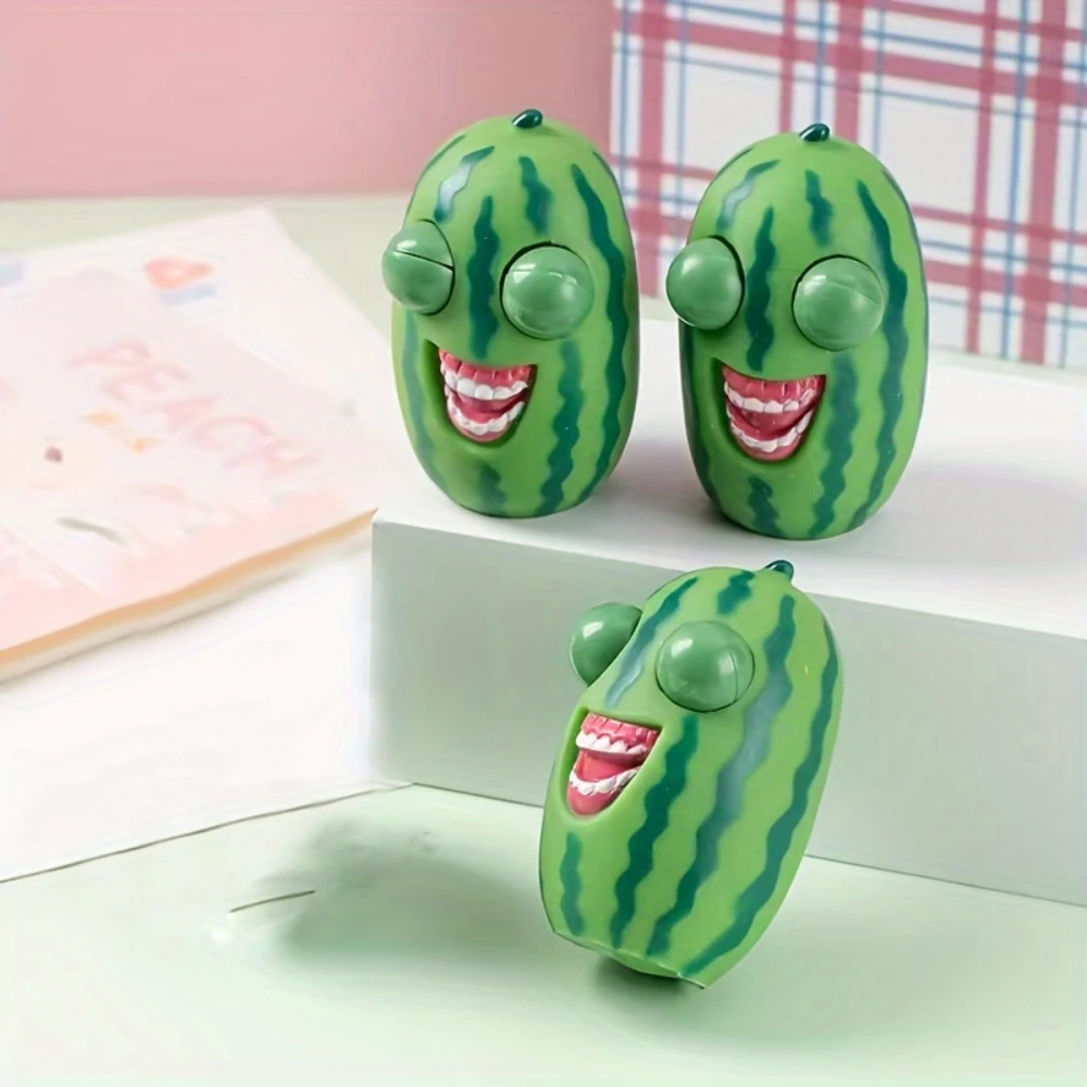 Eye Popping Watermelon Squeeze Toy, Stress Relief Fidget Rubber Ball, Novelty Gift for Kids 3+, Random Color, Hot Sale