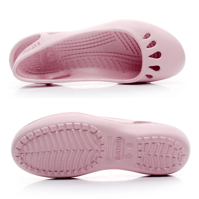 Summer Lightweight Non-Slip Hole Shoe Women's Flat Sandals Nurse Shoes Casual Jelly Beach Shoes Female Waterproof Flip Flops