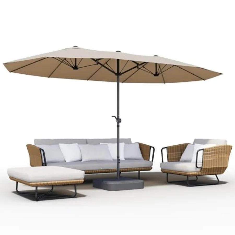

15FT Large Patio Umbrella with Base Included Outdoor Deck Standing Umbrella with Crank Handle Double-Side Rectangular Pool Umbr