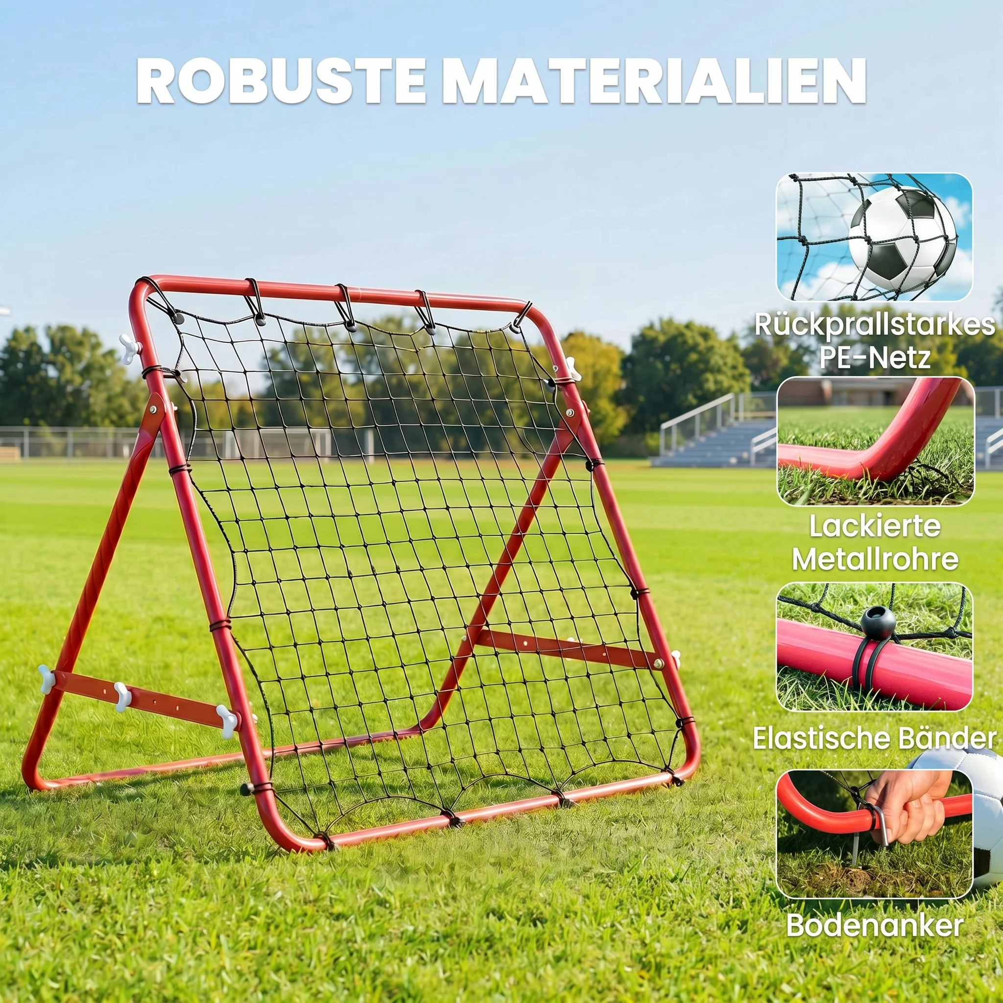 HOMCOM Red de Rebote para Fútbol, Muro de Rebote, Red de Metal, Tubo Metálico, Rojo+Negro