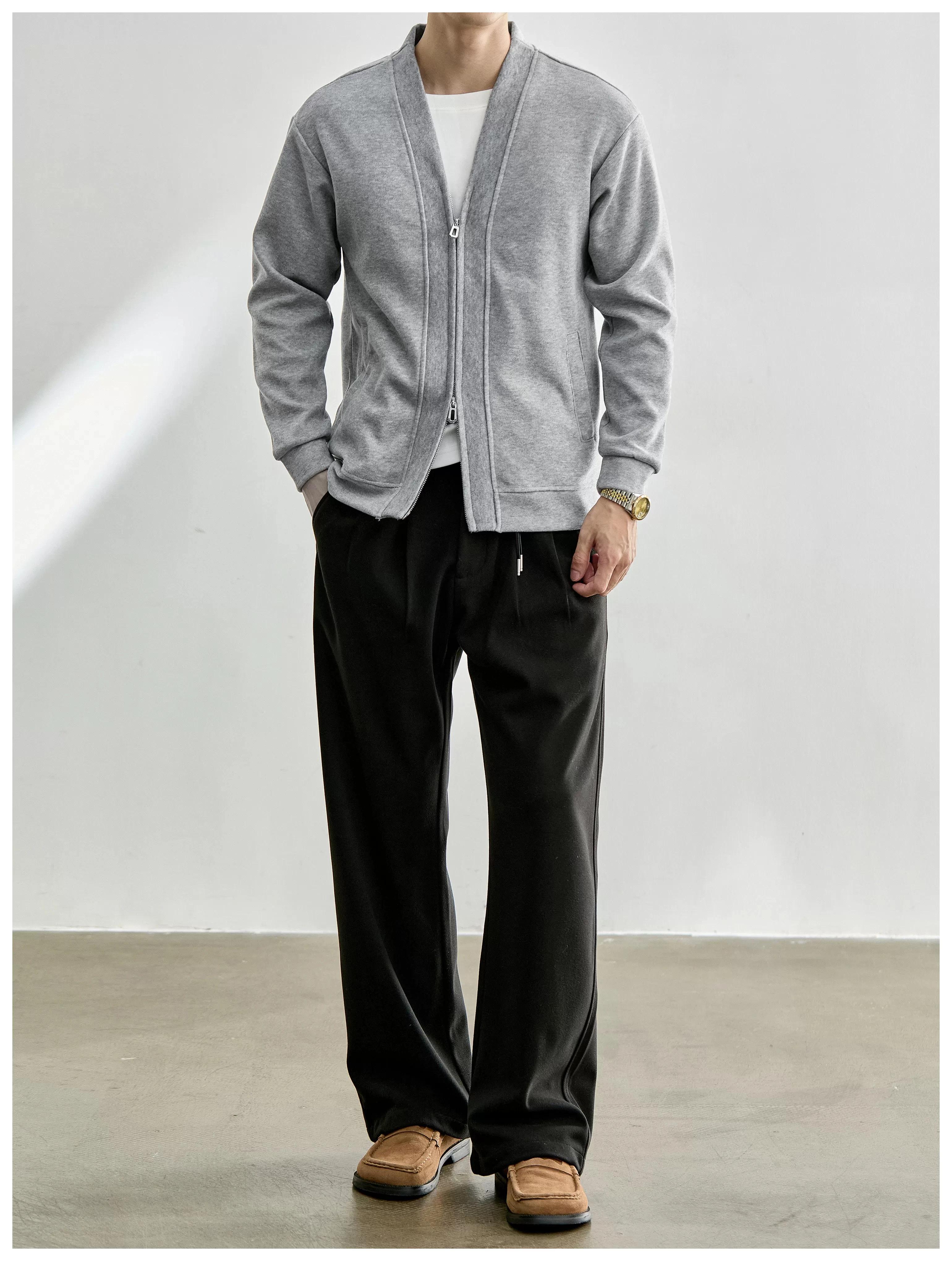 Men's Layered-Look Double-Zip Knit Cardigan — product detail 16
