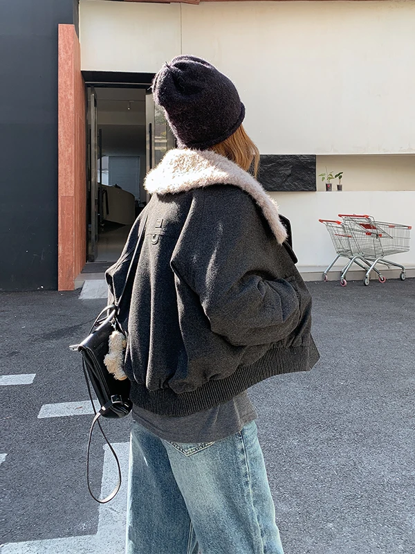 여성용 테이니드 오트 워크웨어 다운 재킷 양털 칼라 겨울용 따뜻한 화이트 다운 이너 코트 캐주얼 루즈핏 지퍼