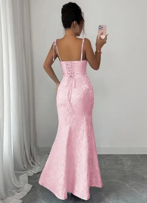 

Womens Dresses 2025 Spring Summer New Solid Color Elegant Temperament Square Neck Back Lace Up Casual Suspender Bag Hip Dress