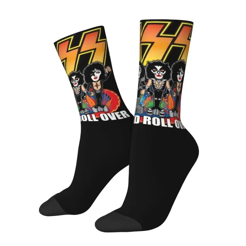 Custom Cool Men's Kisse Rock Roll Music Dress Socks Unisex Breathbale Warm 3D Printed Heavy Metal Band Crew Socks