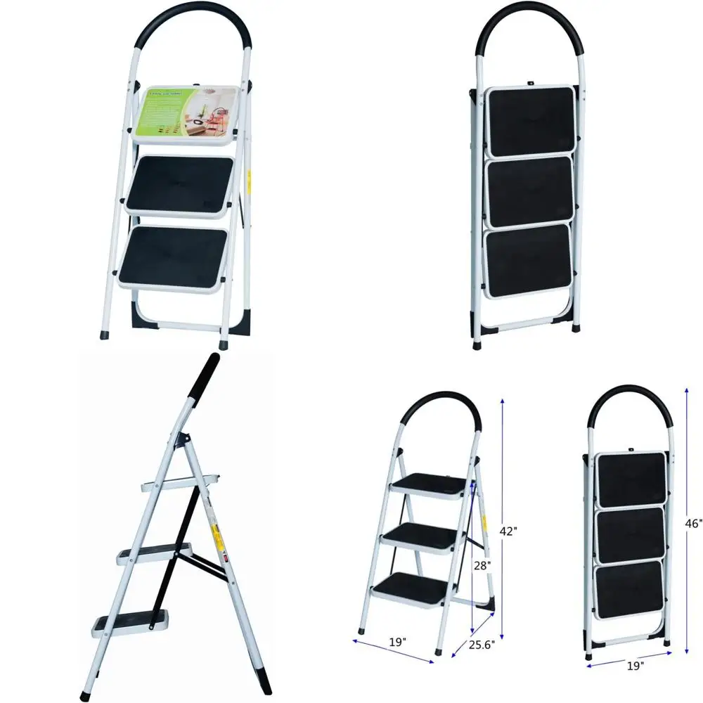 

Lightweight Steel 3-Step Folding Ladder with 300 lb Capacity, Anti-Slip Treads and Hand Grip for Home Use