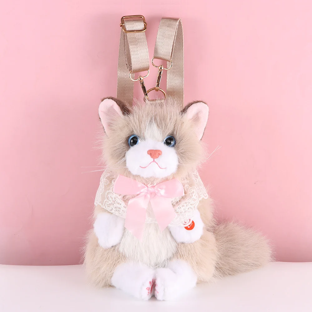 New Realistic Cat Simulated Puppet Cat Backpack Soft Fluffy Cute Cartoon Doll Backpack Cat Backpack Daypack