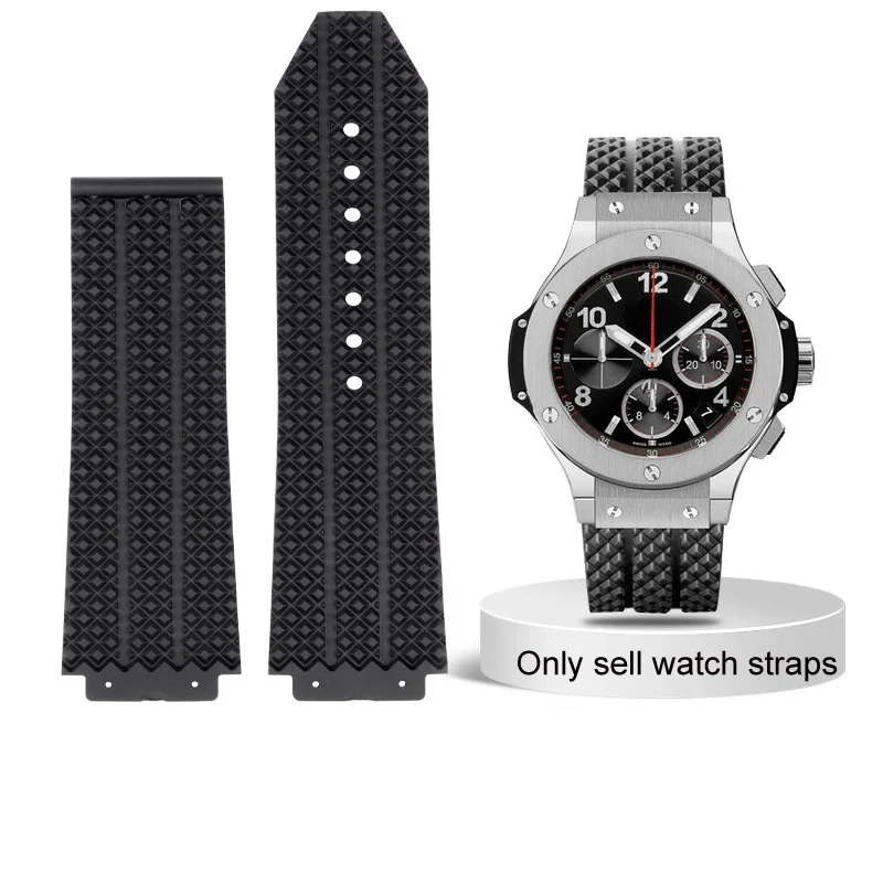 For HUBLOT Classic Fusion Universe Big Bang Series Men Women Black Silicone Watch Strap Vertical Stripe Road Bracelet 26*19mm