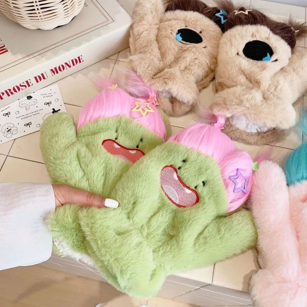 Cute Cartoon Design Gloves Hair Cover Unique Shape Double Ponytail Gloves Thick Warm Winter Hand Warmer Winter Season
