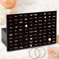 3pcs Black Velvet 100 Groove Ring Foam Holder, High Jewelry Storage Ring Display Stand For Retail Stores And Boutiques