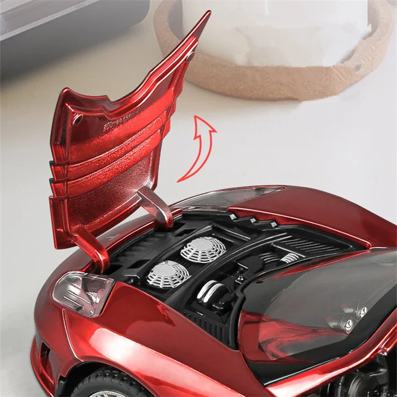 1:24 Tesla Roadster Alloy Sports Car Model Diecast Metal Toy Racing Car Model High Simulation Sound and Light Childrens Toy Gift