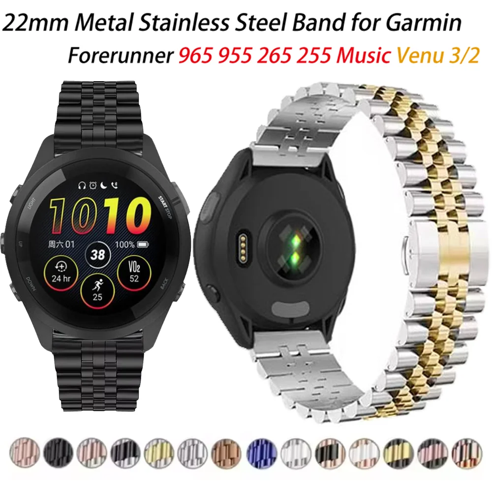 22mm Metal Band for Garmin Forerunner 265/255 Music 965 955 Stainless Steel Bracelet Wristband Garmin Vivoactive 4 Venu 3/2 Belt