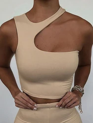 Cut Out Sexy Crop Off Shoulder Solid 2024 Skinny Sport Short Tops Women Tank Irregular Summer Tube Tops