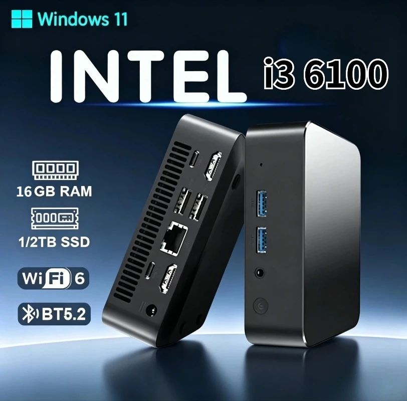 MINI PC Windows 11 Pro Core i3 6100 16GB RAM 1TB 2TB SSD WIFI 6 BT5.2 4K HD Mini Gaming Office Study Pc