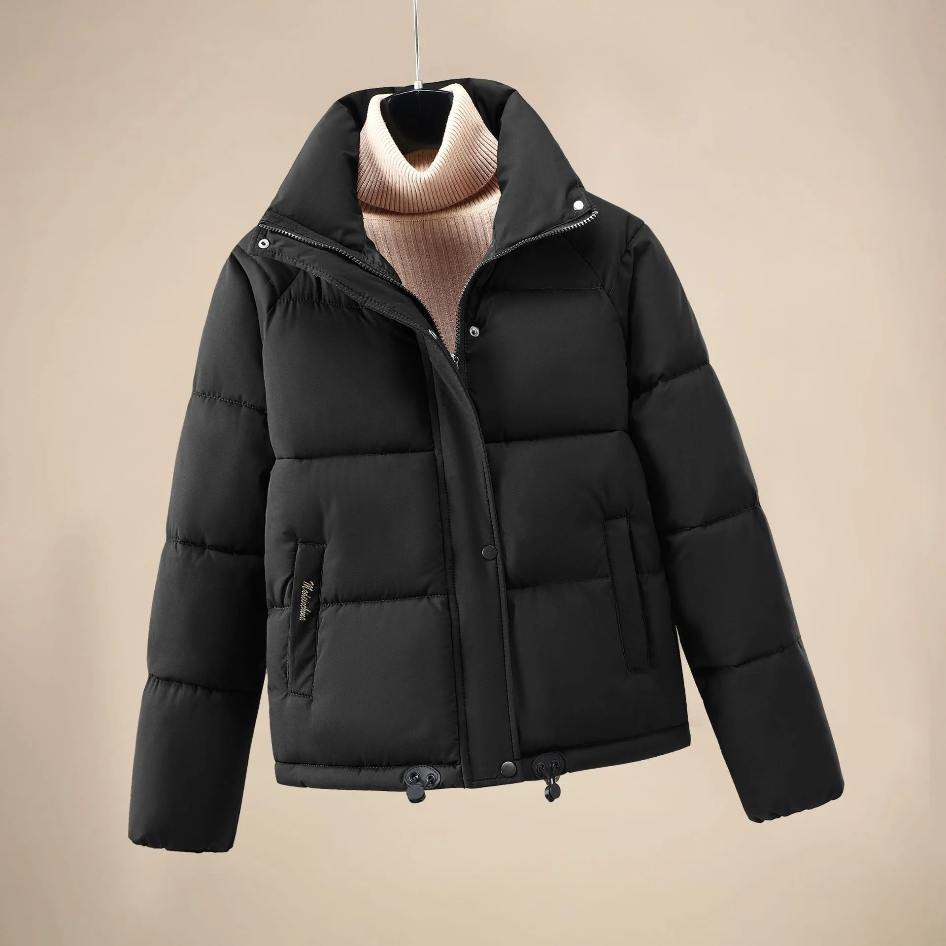Women Short Parkas Coats Solid Overcoats Zipper Long Sleeves Drawstring Hem Slim Fit Thick Office Lady Casual 2026 Autumn Winter