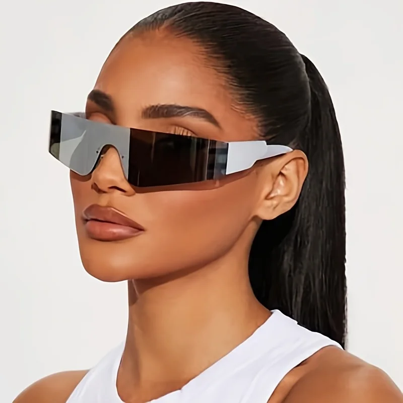 Zukunftorientierte Integrierte Rahmenlose Sonnenbrille Trendige High-Street-Mode Reflektierende Gläser UV-Beständig für Outdoor und Radfahren