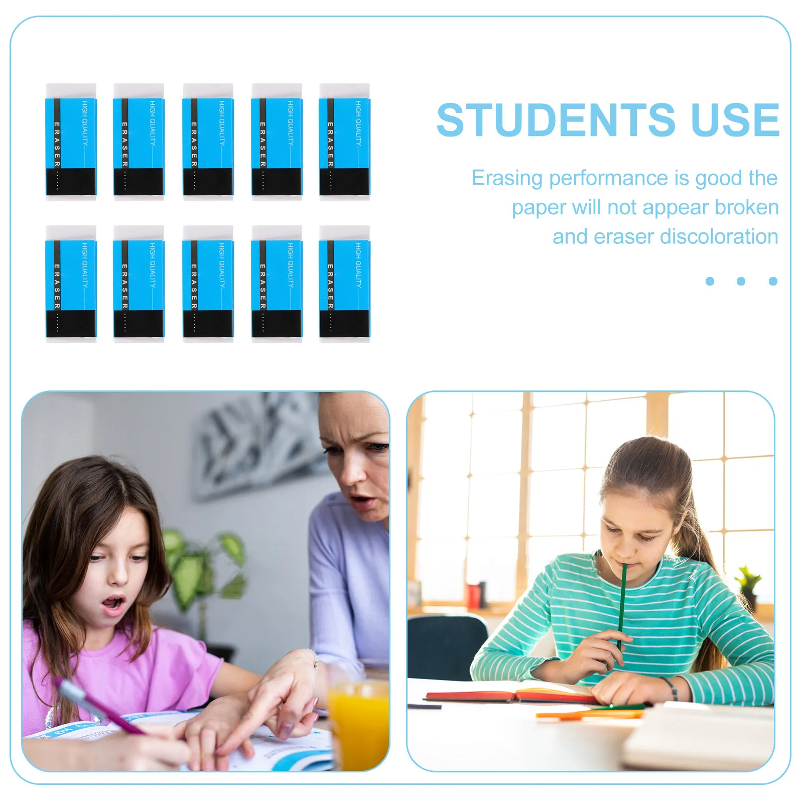10Pcs Drawing Art Erasers for Students Sketching Painting Pencil Erasers Lightweight Portable School Stationery Supplies