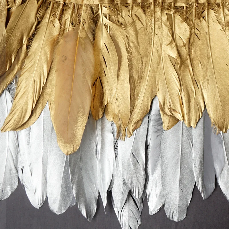 2yards Gold Silver Goose Feathers on Tape Tassel Fringe Trim Ribbon Geese Feather Clothes Flecos Sewing Trimmings Needlework