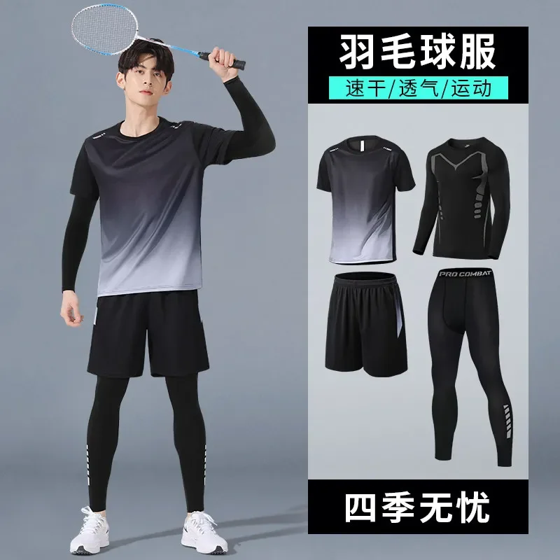 

Men's Ice Silk Quick-Dry Badminton & Running Set: Summer Short-Sleeve T-Shirt for Gym, Morning Runs & Basketball Training